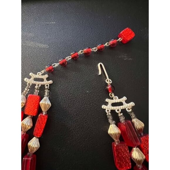 Red & Gold Multi Style Beaded Necklace 19" - Picture 4 of 6